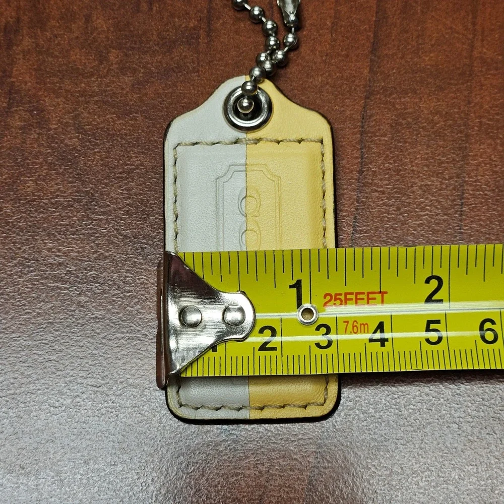 Authentic Coach Leather Hang Tag Rare Split Color Mustard Yellow Silver Chain